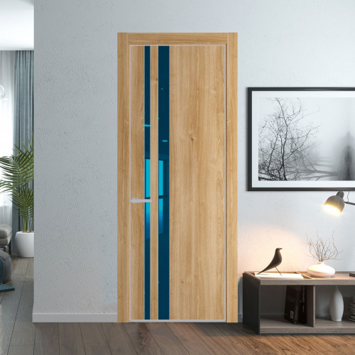 Межкомнатная дверь ProfilDoors 20 NE Дуб Карамель с кромкой Матовая с стекляной вставкой зеркало blue