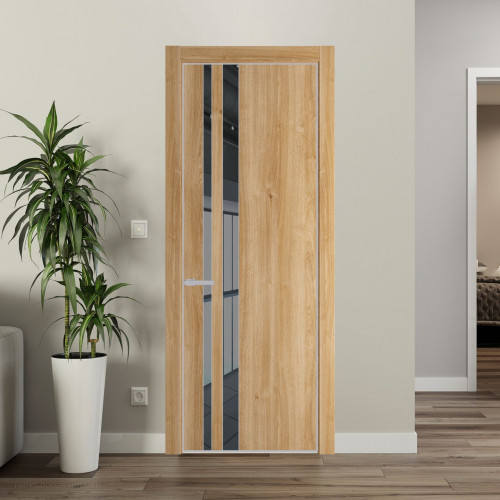 Межкомнатная дверь ProfilDoors 20 NE Дуб Карамель с кромкой Матовая с стекляной вставкой зеркало grey