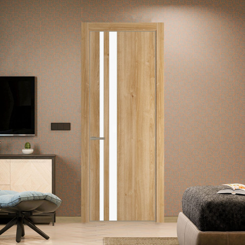 Межкомнатная дверь ProfilDoors 20 NE Дуб Карамель с кромкой Никель с стекляной вставкой монохром белый просветленный