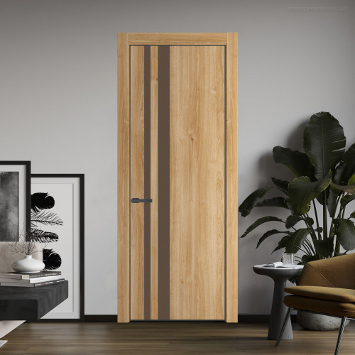Межкомнатная дверь ProfilDoors 20 NE Дуб Карамель с кромкой Серая Ночь с стекляной вставкой монохром гляссе