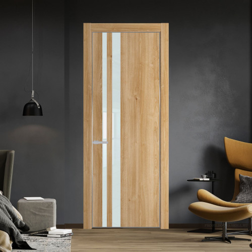 Межкомнатная дверь ProfilDoors 20 NE Дуб Карамель с кромкой Серебро с стекляной вставкой белый лак