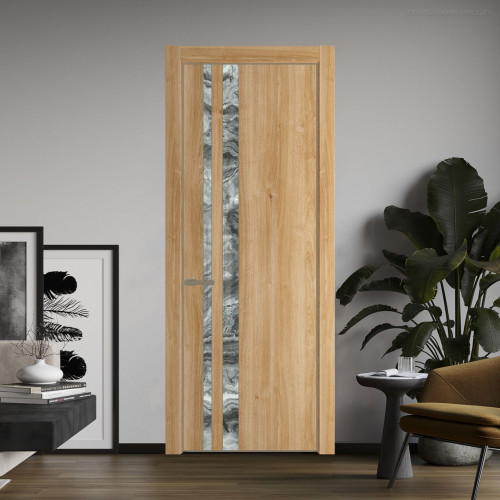 Межкомнатная дверь ProfilDoors 20 NE Дуб Карамель с кромкой Шампань с стекляной вставкой атриум серебро
