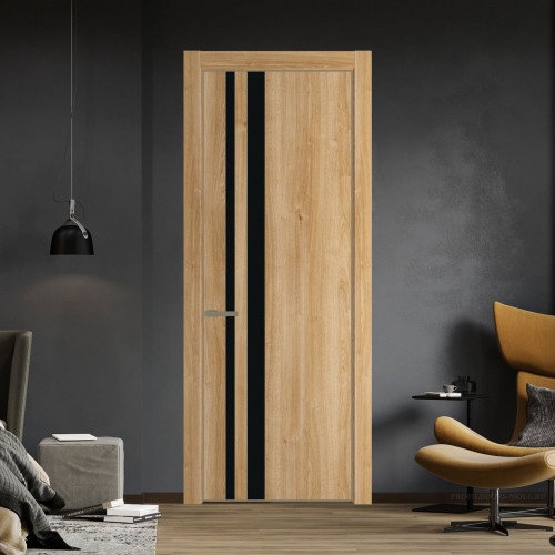 Межкомнатная дверь ProfilDoors 20 NE Дуб Карамель с кромкой Шампань с стекляной вставкой монохром черный