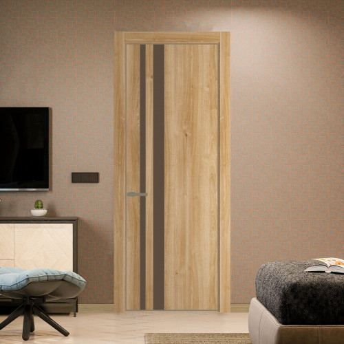 Межкомнатная дверь ProfilDoors 20 NE Дуб Карамель с кромкой Шампань с стекляной вставкой монохром гляссе