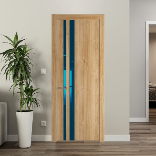 Межкомнатная дверь ProfilDoors 20 NE Дуб Карамель с кромкой Шампань с стекляной вставкой зеркало blue