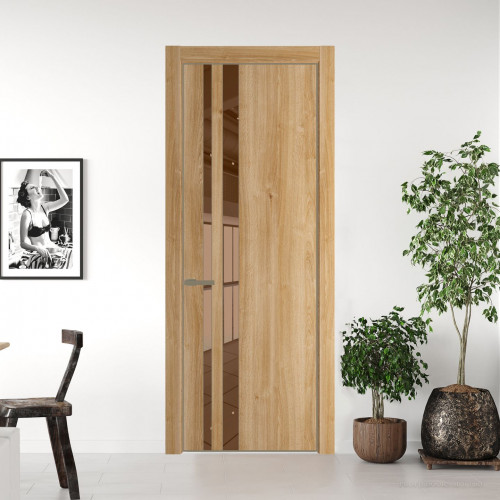 Межкомнатная дверь ProfilDoors 20 NE Дуб Карамель с кромкой Шампань с стекляной вставкой зеркало bronze