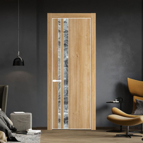 Межкомнатная дверь ProfilDoors 20 NE Дуб Карамель с кромкой Вайт с стекляной вставкой атриум серебро