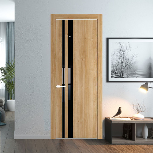 Межкомнатная дверь ProfilDoors 20 NE Дуб Карамель с кромкой Вайт с стекляной вставкой черный лак