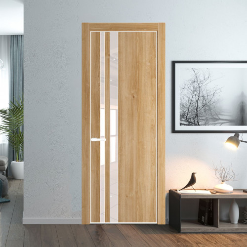 Межкомнатная дверь ProfilDoors 20 NE Дуб Карамель с кромкой Вайт с стекляной вставкой перламутровый лак