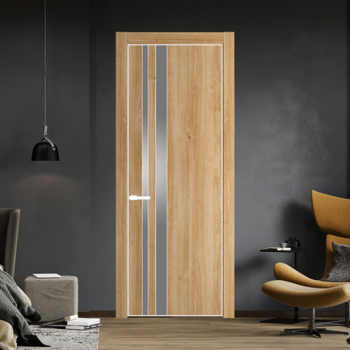Межкомнатная дверь ProfilDoors 20 NE Дуб Карамель с кромкой Вайт с стекляной вставкой серебро матлак