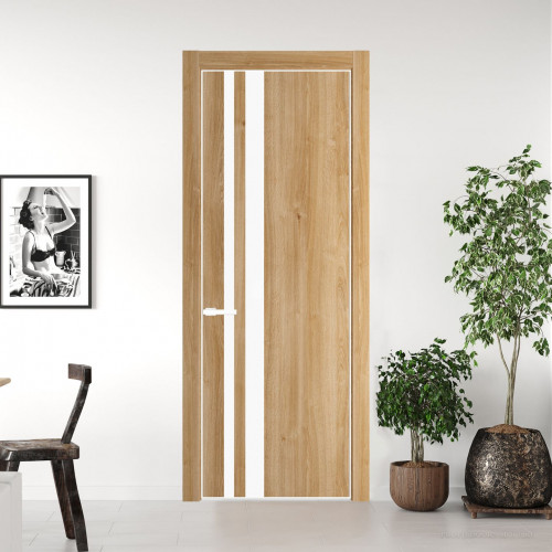 Межкомнатная дверь ProfilDoors 20 NE Дуб Карамель с кромкой Вайт с стекляной вставкой монохром белый просветленный