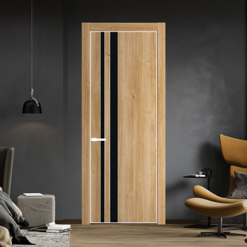 Межкомнатная дверь ProfilDoors 20 NE Дуб Карамель с кромкой Вайт с стекляной вставкой монохром черный