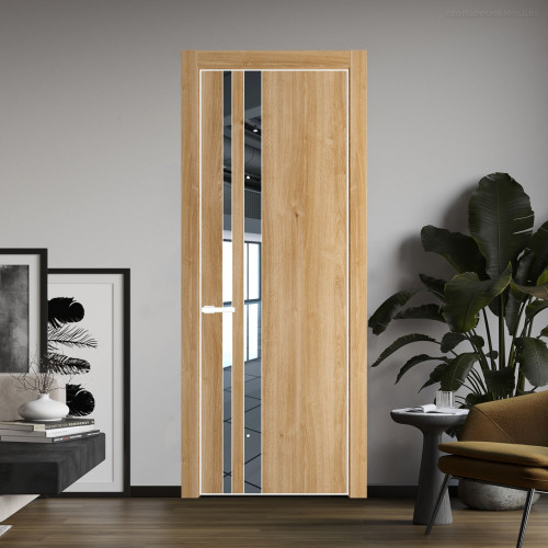 Межкомнатная дверь ProfilDoors 20 NE Дуб Карамель с кромкой Вайт с стекляной вставкой зеркало