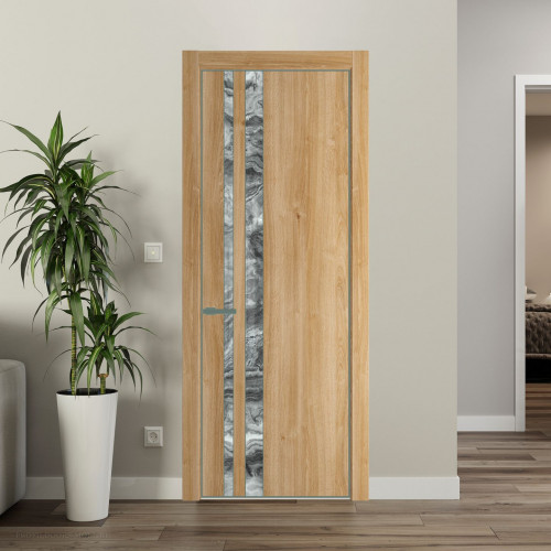 Межкомнатная дверь ProfilDoors 20 NE Дуб Карамель с кромкой Зеленый воск с стекляной вставкой атриум серебро