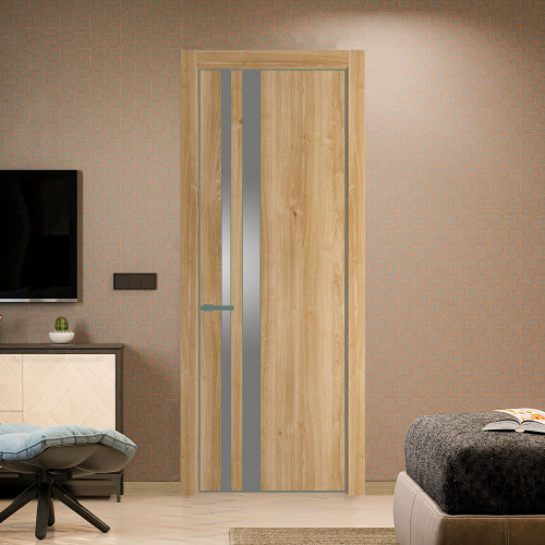 Межкомнатная дверь ProfilDoors 20 NE Дуб Карамель с кромкой Зеленый воск с стекляной вставкой серебро матлак