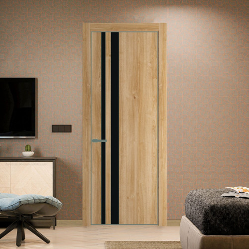Межкомнатная дверь ProfilDoors 20 NE Дуб Карамель с кромкой Зеленый воск с стекляной вставкой монохром черный