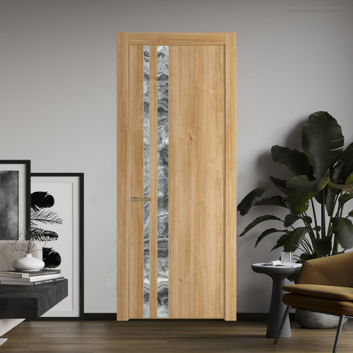 Межкомнатная дверь ProfilDoors 20 NE Дуб Карамель с кромкой Золото с стекляной вставкой атриум серебро