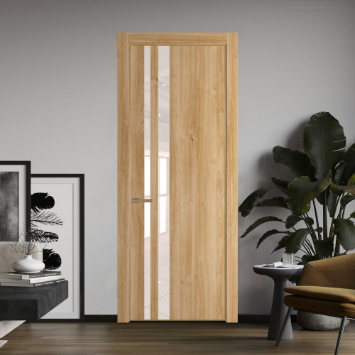 Межкомнатная дверь ProfilDoors 20 NE Дуб Карамель с кромкой Золото с стекляной вставкой перламутровый лак
