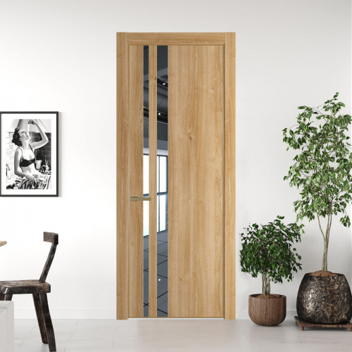 Межкомнатная дверь ProfilDoors 20 NE Дуб Карамель с кромкой Золото с стекляной вставкой зеркало