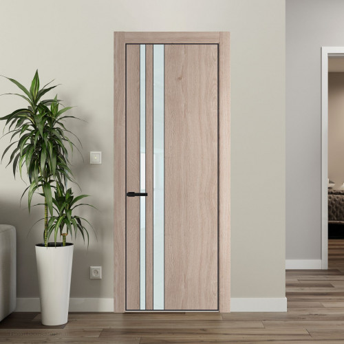 Межкомнатная дверь ProfilDoors 20 NE Дуб Сонома с кромкой Черный с стекляной вставкой белый лак