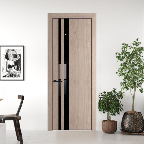 Межкомнатная дверь ProfilDoors 20 NE Дуб Сонома с кромкой Черный с стекляной вставкой черный лак