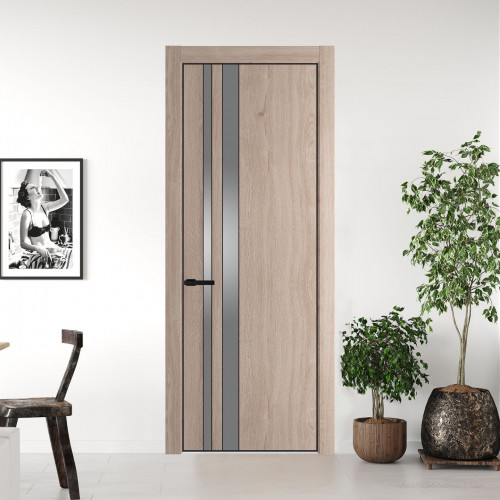 Межкомнатная дверь ProfilDoors 20 NE Дуб Сонома с кромкой Черный с стекляной вставкой серебро матлак