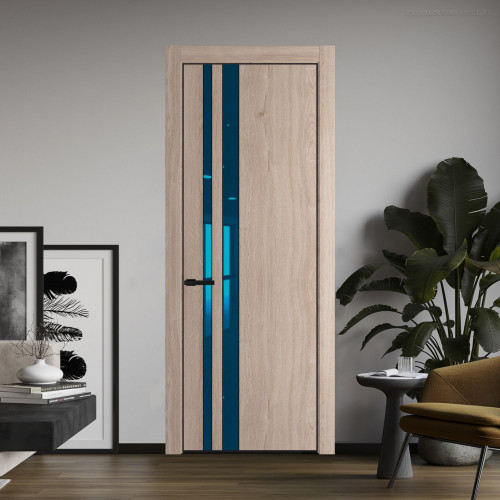 Межкомнатная дверь ProfilDoors 20 NE Дуб Сонома с кромкой Черный с стекляной вставкой зеркало blue