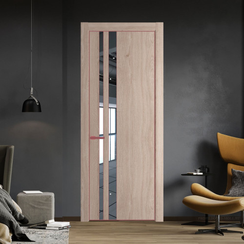 Межкомнатная дверь ProfilDoors 20 NE Дуб Сонома с кромкой Красный антрацит с стекляной вставкой зеркало