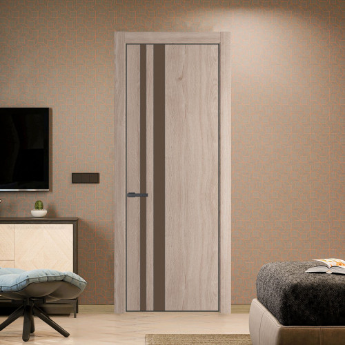 Межкомнатная дверь ProfilDoors 20 NE Дуб Сонома с кромкой Серая Ночь с стекляной вставкой монохром гляссе