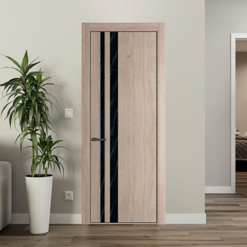 Межкомнатная дверь ProfilDoors 20 NE Дуб Сонома с кромкой Серая Ночь с стекляной вставкой неро мрамор