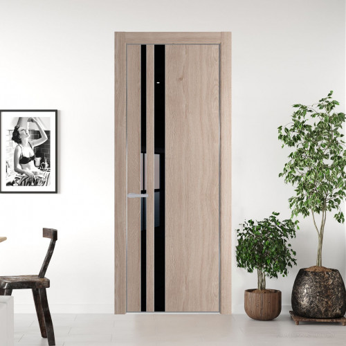 Межкомнатная дверь ProfilDoors 20 NE Дуб Сонома с кромкой Серебро с стекляной вставкой черный лак