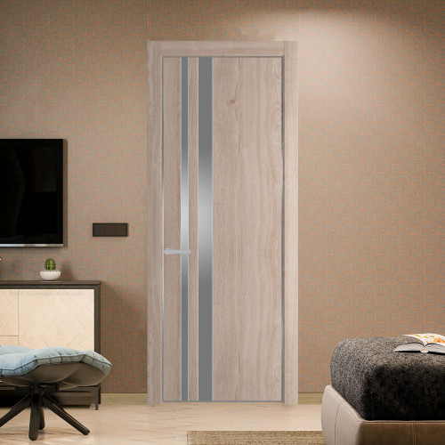 Межкомнатная дверь ProfilDoors 20 NE Дуб Сонома с кромкой Серебро с стекляной вставкой серебро матлак