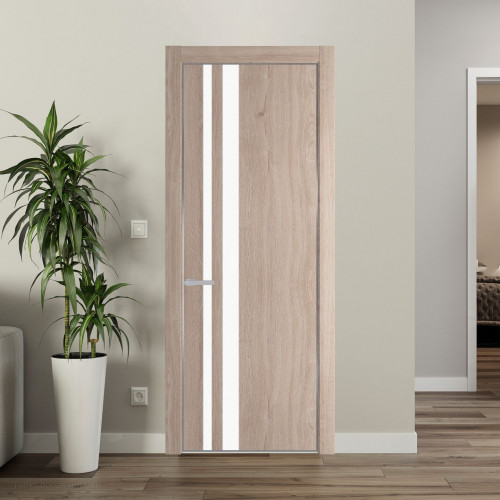 Межкомнатная дверь ProfilDoors 20 NE Дуб Сонома с кромкой Серебро с стекляной вставкой монохром белый просветленный