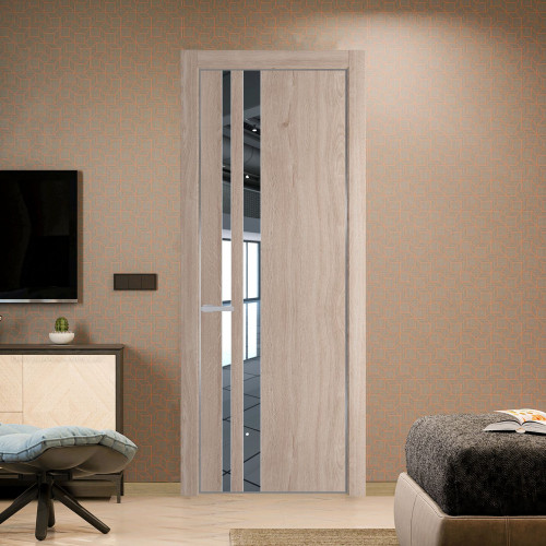 Межкомнатная дверь ProfilDoors 20 NE Дуб Сонома с кромкой Серебро с стекляной вставкой зеркало