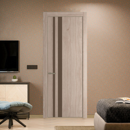 Межкомнатная дверь ProfilDoors 20 NE Дуб Сонома с кромкой Шампань с стекляной вставкой монохром гляссе