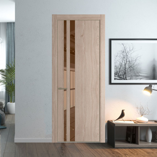 Межкомнатная дверь ProfilDoors 20 NE Дуб Сонома с кромкой Шампань с стекляной вставкой зеркало bronze