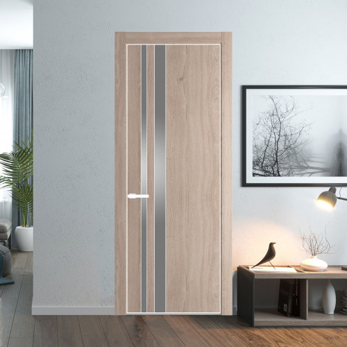 Межкомнатная дверь ProfilDoors 20 NE Дуб Сонома с кромкой Вайт с стекляной вставкой серебро матлак