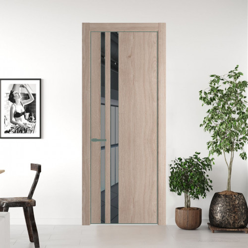Межкомнатная дверь ProfilDoors 20 NE Дуб Сонома с кромкой Зеленый воск с стекляной вставкой зеркало grey