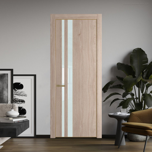 Межкомнатная дверь ProfilDoors 20 NE Дуб Сонома с кромкой Золото с стекляной вставкой белый лак