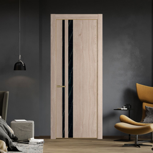 Межкомнатная дверь ProfilDoors 20 NE Дуб Сонома с кромкой Золото с стекляной вставкой неро мрамор