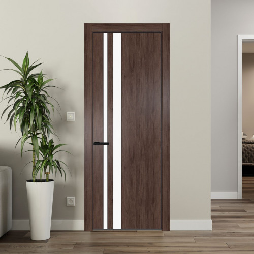 Межкомнатная дверь ProfilDoors 20 NE Дуб Тобакко с кромкой Черный с стекляной вставкой монохром белый просветленный