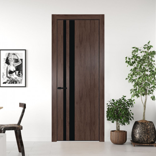 Межкомнатная дверь ProfilDoors 20 NE Дуб Тобакко с кромкой Черный с стекляной вставкой монохром черный