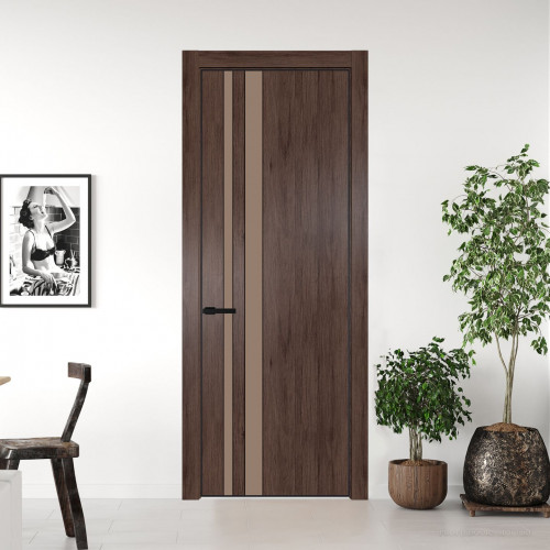 Межкомнатная дверь ProfilDoors 20 NE Дуб Тобакко с кромкой Черный с стекляной вставкой монохром капучино