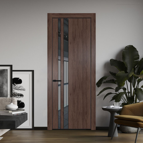 Межкомнатная дверь ProfilDoors 20 NE Дуб Тобакко с кромкой Черный с стекляной вставкой зеркало grey
