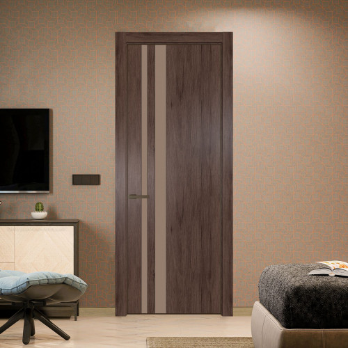 Межкомнатная дверь ProfilDoors 20 NE Дуб Тобакко с кромкой Деорэ с стекляной вставкой монохром капучино