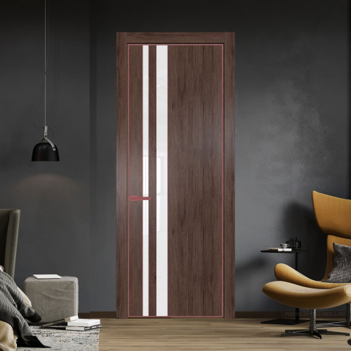 Межкомнатная дверь ProfilDoors 20 NE Дуб Тобакко с кромкой Красный антрацит с стекляной вставкой лак классик
