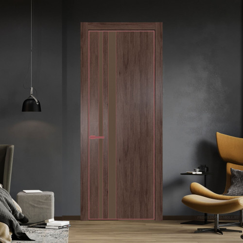 Межкомнатная дверь ProfilDoors 20 NE Дуб Тобакко с кромкой Красный антрацит с стекляной вставкой монохром гляссе