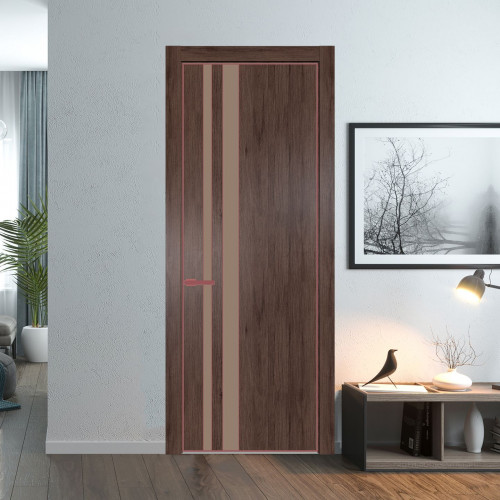 Межкомнатная дверь ProfilDoors 20 NE Дуб Тобакко с кромкой Красный антрацит с стекляной вставкой монохром капучино