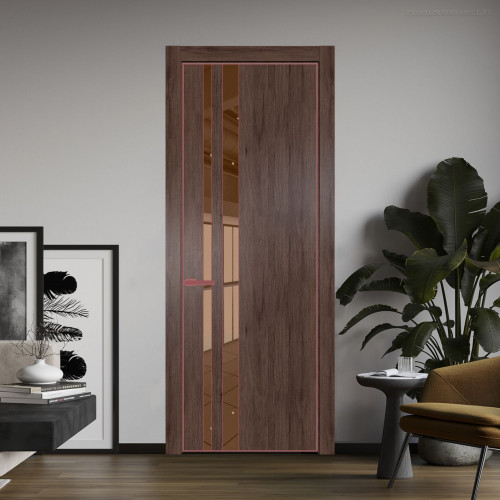 Межкомнатная дверь ProfilDoors 20 NE Дуб Тобакко с кромкой Красный антрацит с стекляной вставкой зеркало bronze
