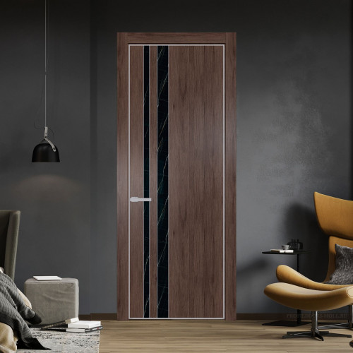 Межкомнатная дверь ProfilDoors 20 NE Дуб Тобакко с кромкой Матовая с стекляной вставкой неро мрамор